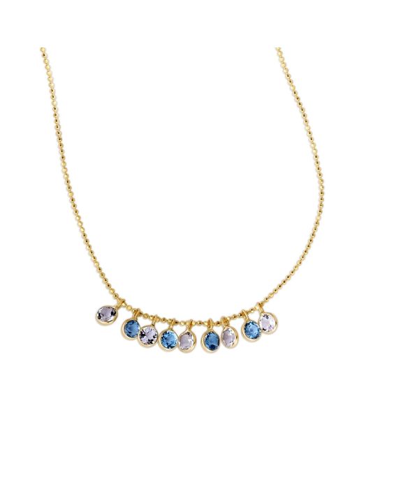 14K Gold Blue and White Topaz Dancing Drop Necklace