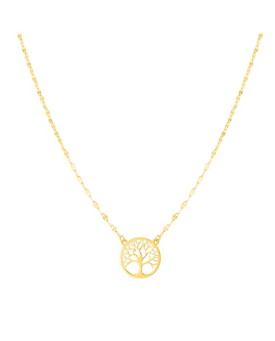 14K Gold Tree of Life on Mirror Chain Necklace