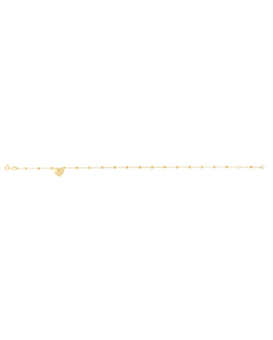 14K Gold Dangle Heart and Bead Station Anklet