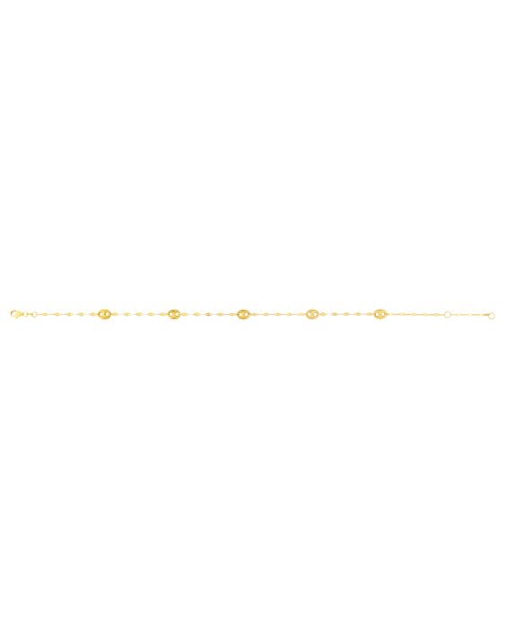 14K Gold Mirror Chain and Puffed Mariner Station Anklet