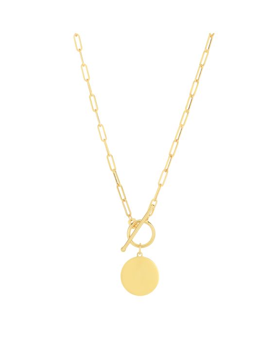 14K Paperclip Disc Toggle Necklace