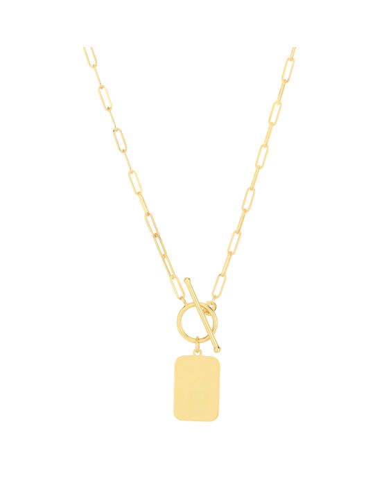 14K Paperclip Tag Toggle Necklace