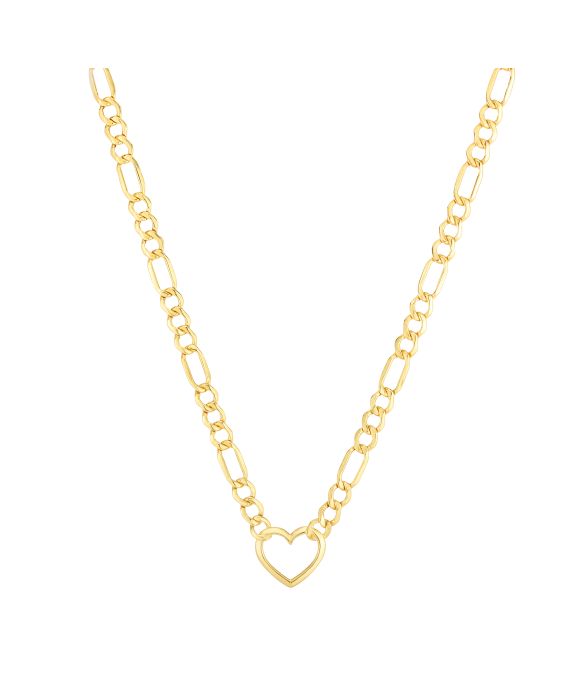 14K Heart Figaro Chain Necklace