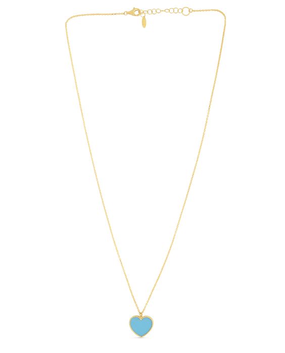 14K Gold Turquoise Paste Heart Necklace