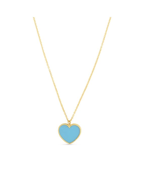 14K Gold Turquoise Paste Heart Necklace