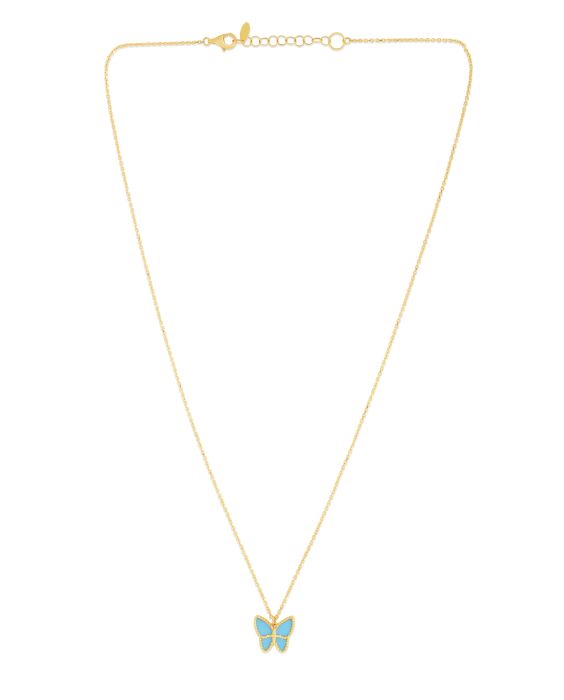 14K Gold Turquoise Paste Butterfly Necklace