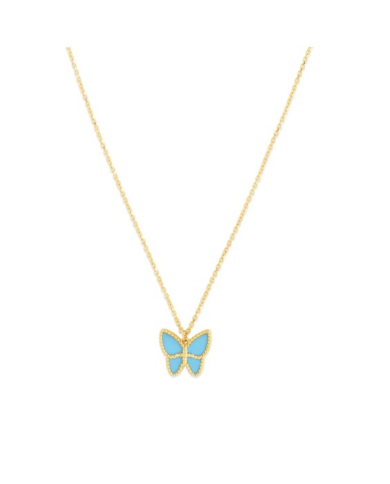 14K Gold Turquoise Paste Butterfly Necklace