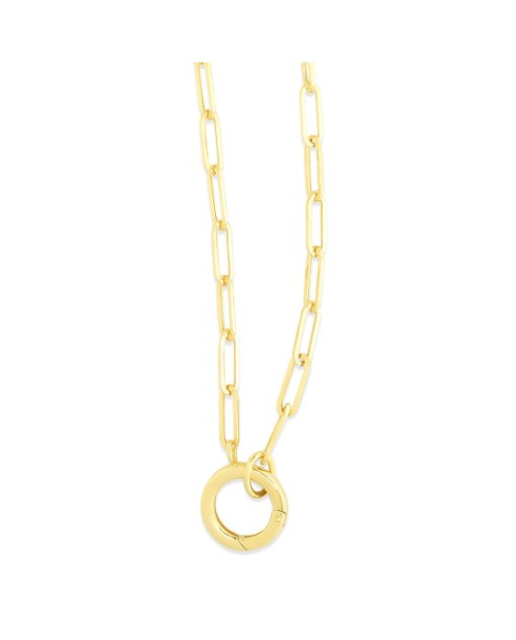 14K Gold 3.2mm Charm Clasp Paperclip Necklace