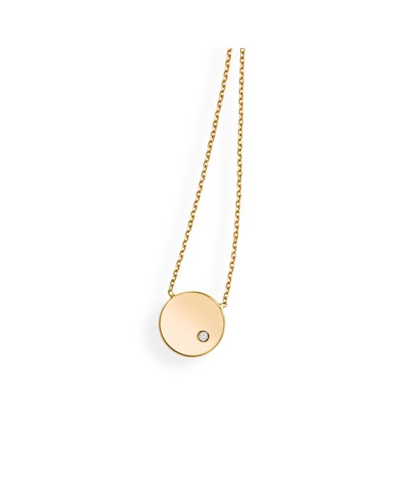 14K Gold Polished SOHO Disc Diamond Necklace