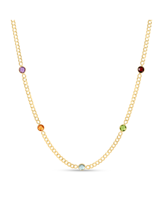 14K Multi Gemstone Curb Chain Necklace