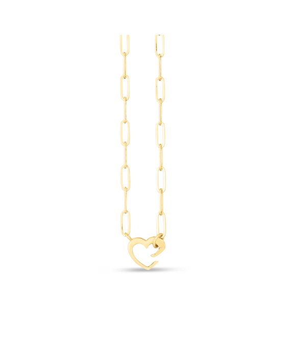 14K Paperclip Push-Lock Heart Necklace