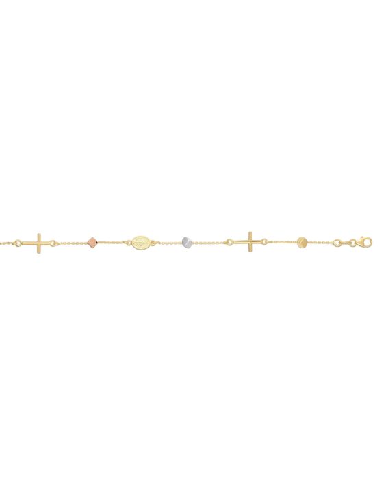 14K Gold Cube & Cross Bracelet
