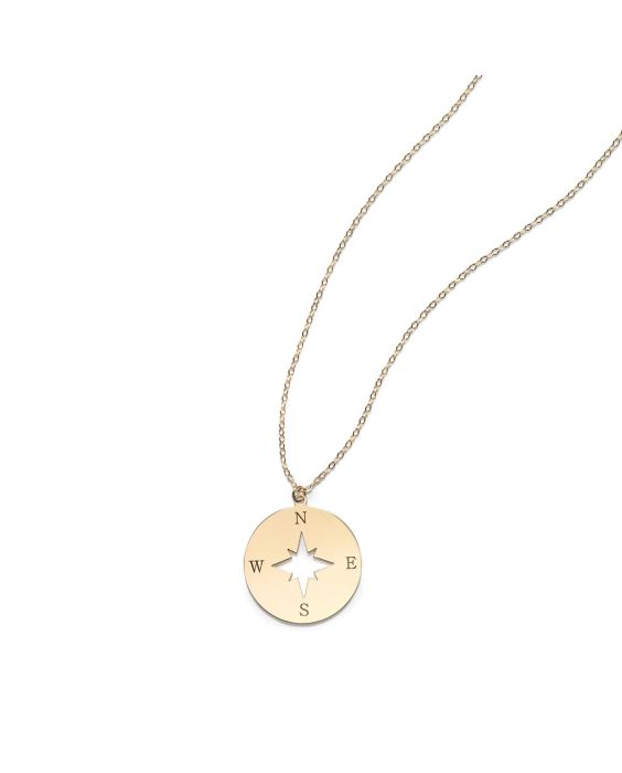 14K Gold Polished North Star Disc Necklace