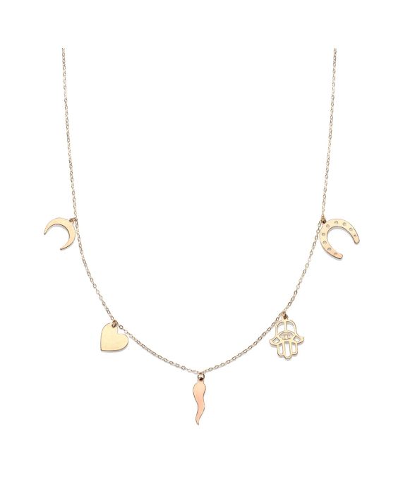 14K Gold Trend Charm Dangle Necklace