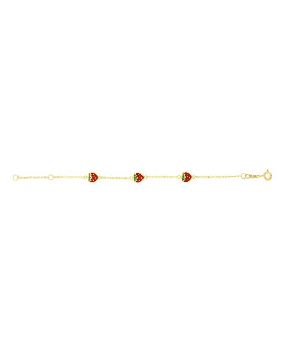 14K Gold Enamel Strawberry Bracelet