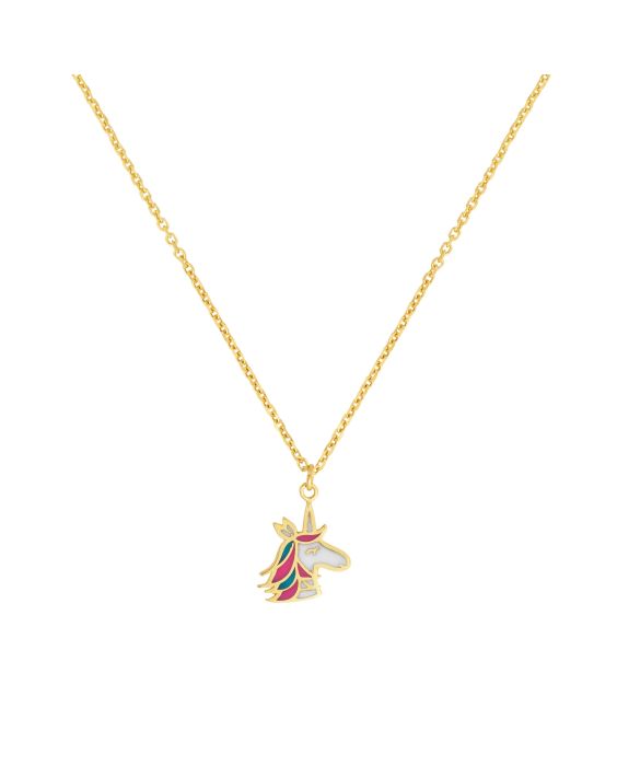 14K Gold Enamel Unicorn Necklace