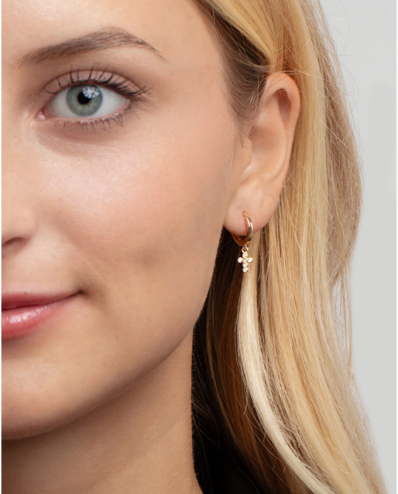 14K Petite Diamond Cross Earrings