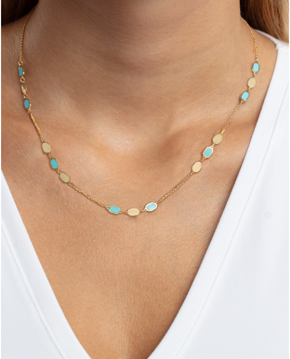 14K Hexagon Turquoise Inlay Links Necklace