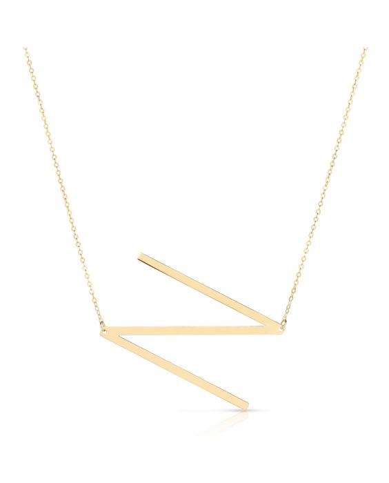 14K Gold Large Initial N Necklace