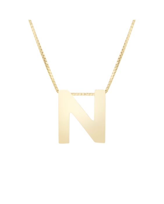 14K Gold Block Letter Initial N Necklace