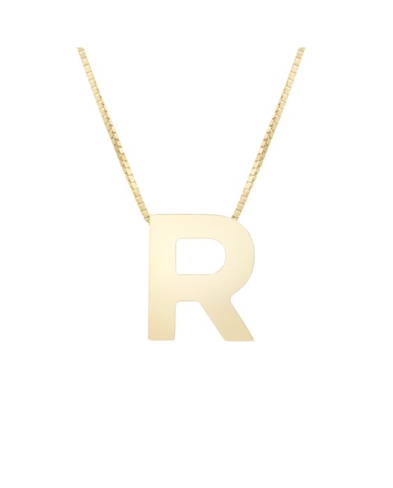 14K Gold Block Letter Initial R Necklace