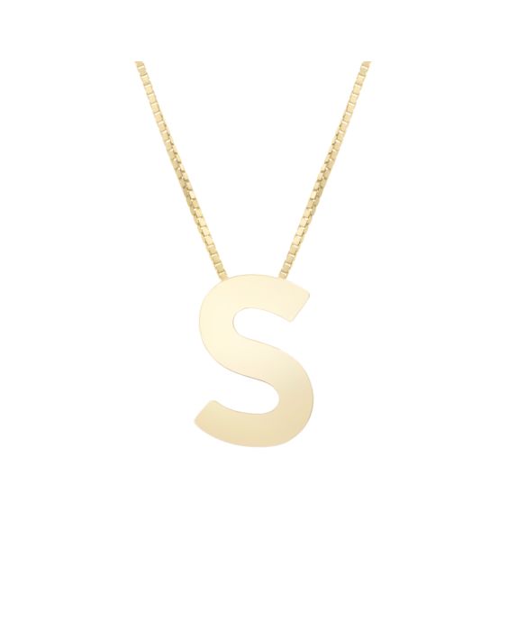 14K Gold Block Letter Initial S Necklace