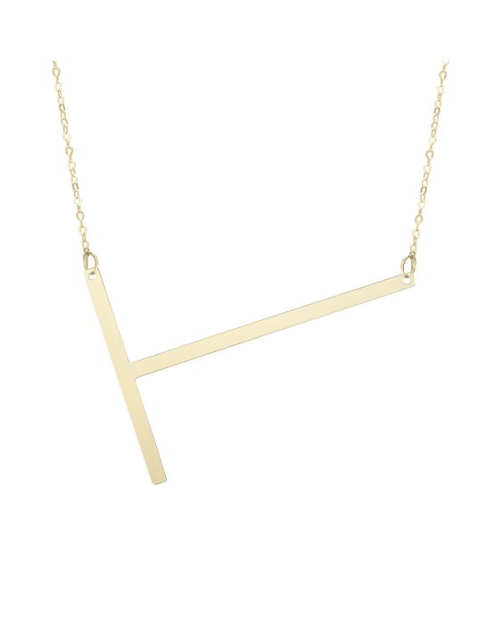 14K Gold Large Initial T Necklace