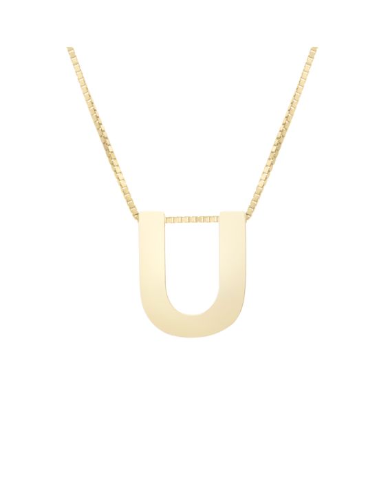 14K Gold Block Letter Initial U Necklace