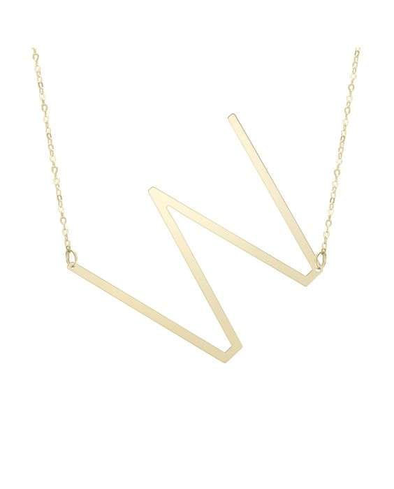 14K Gold Large Initial W Necklace