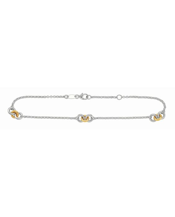 14K &amp; Silver Stationed Circles Anklet
