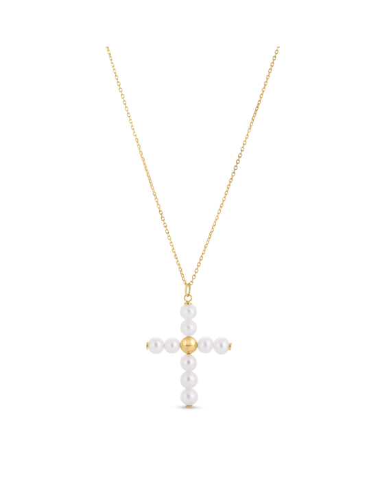 14K Gold Pearl Cross Pendant