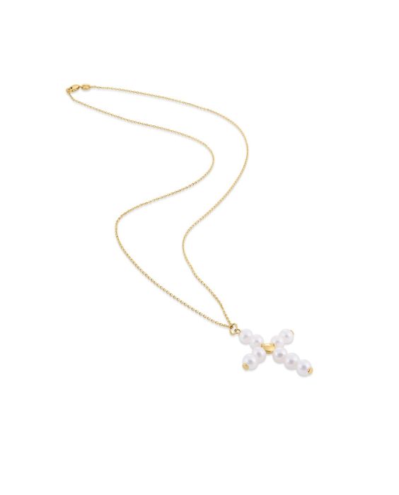 14K Gold Pearl Cross Pendant