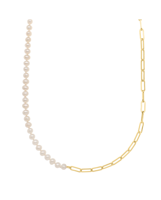 14K 5mm Pearl & Lite Paperclip Necklace