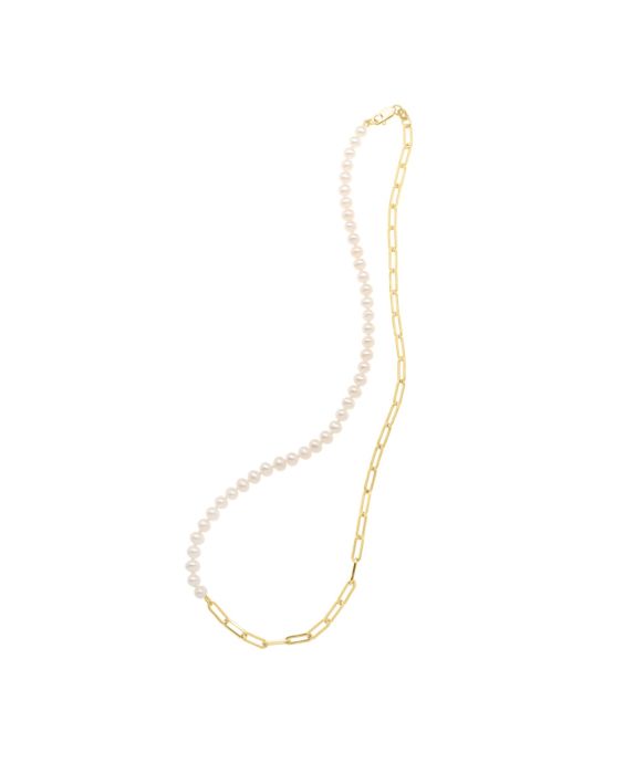 14K 5mm Pearl & Lite Paperclip Necklace