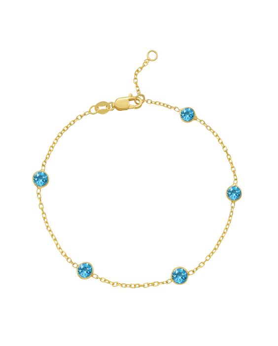 14K Blue Topaz Station Bracelet