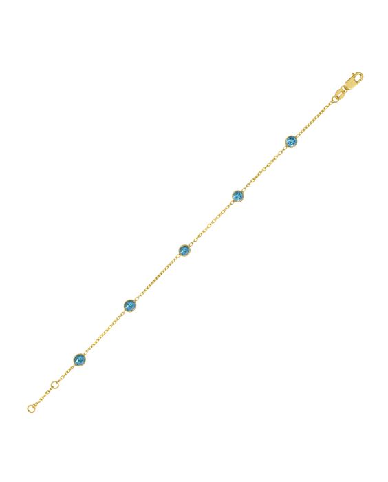 14K Blue Topaz Station Bracelet