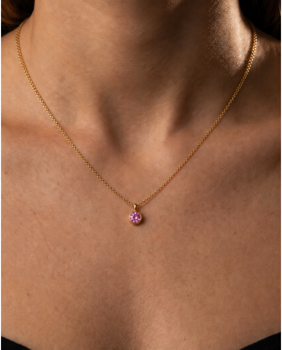 14K Created Pink Sapphire Birthstone Pendant