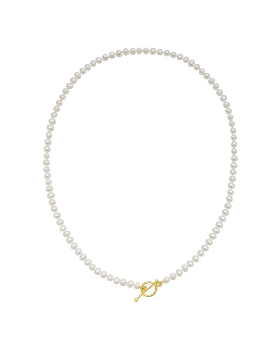 14k Gold Pearl T-Bar Necklace