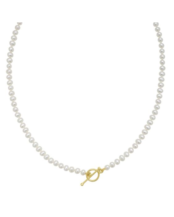 14k Gold Pearl T-Bar Necklace
