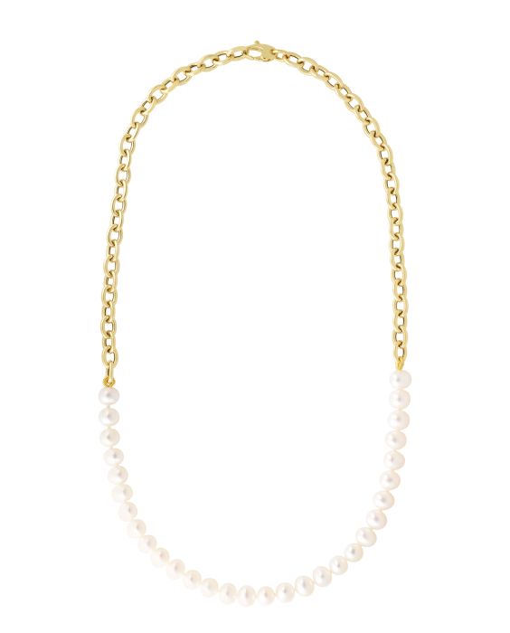 14k Gold Link and Pearl Necklace