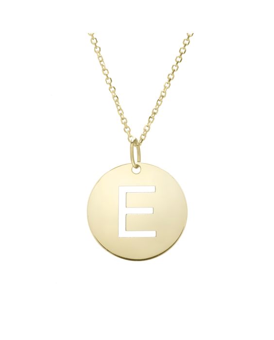 14K Gold Disc Initial E Necklace