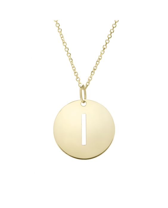 14K Gold Disc Initial I Necklace