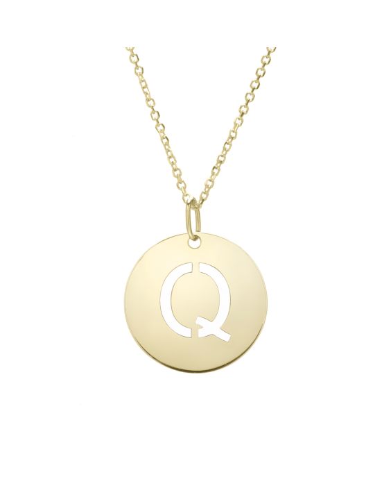14K Gold Disc Initial Q Necklace