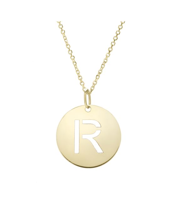 14K Gold Disc Initial R Necklace