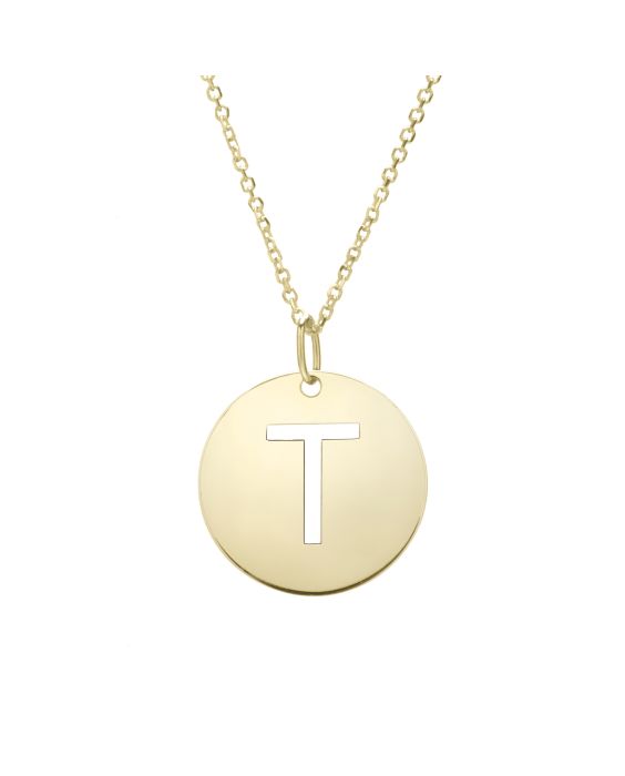 14K Gold Disc Initial T Necklace