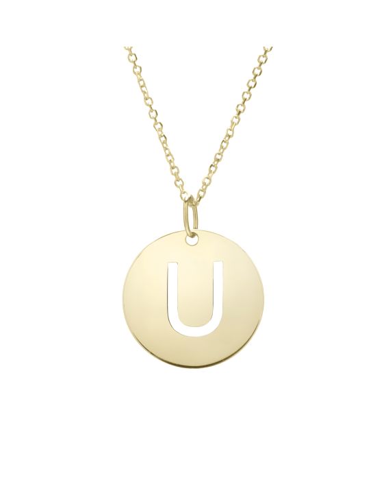 14K Gold Disc Initial U Necklace