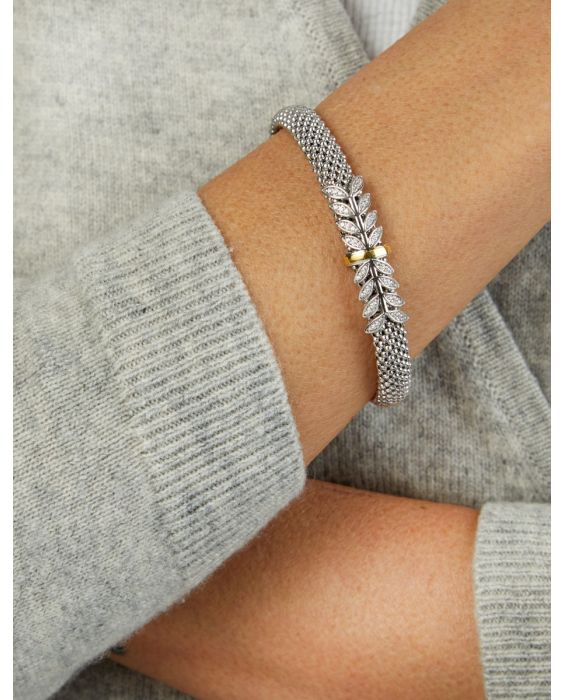 Silver, 18K & Diamond Prosecco Deco Wreath Bangle