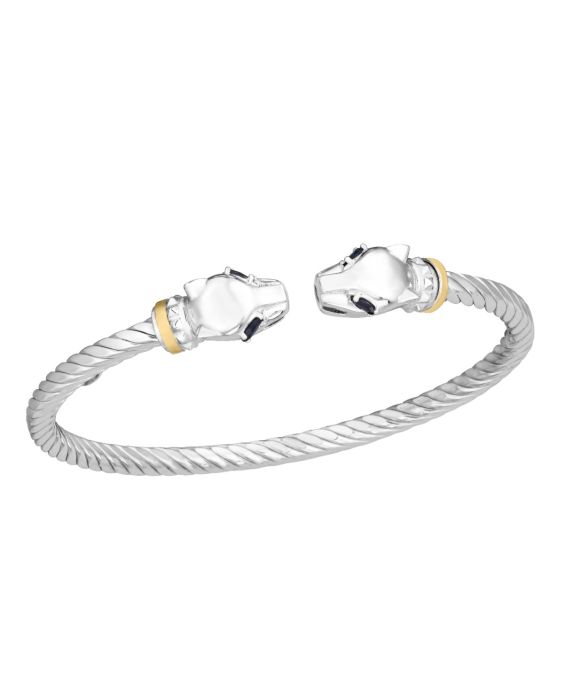 Silver &amp; 18K Sapphire Panther Bangle