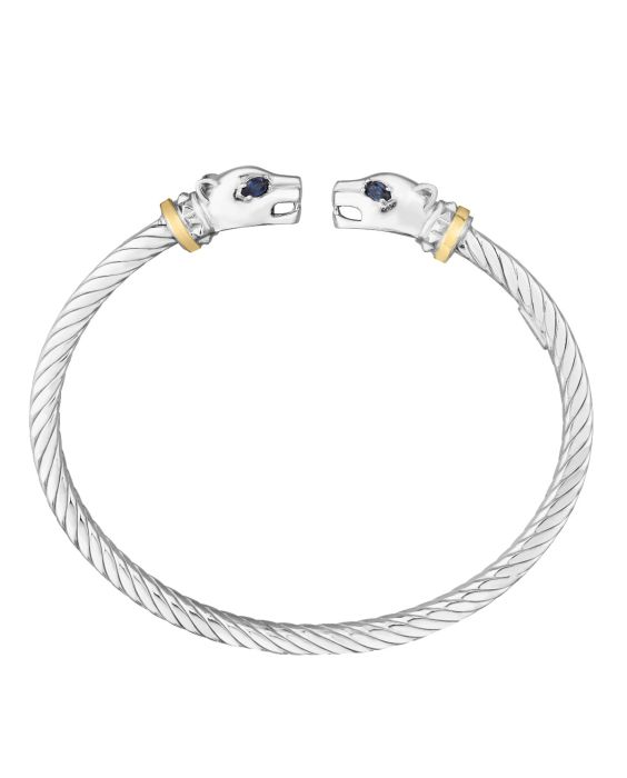 Silver &amp; 18K Sapphire Panther Bangle
