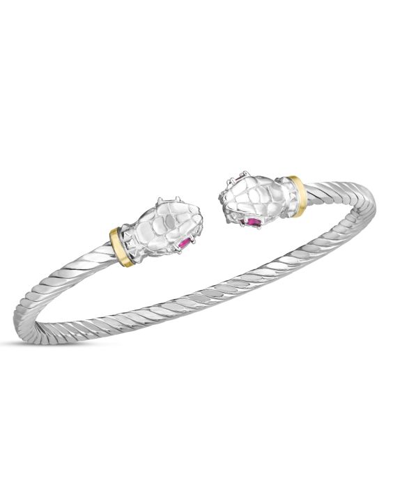 Silver &amp; 18K Ruby Serpent Bangle